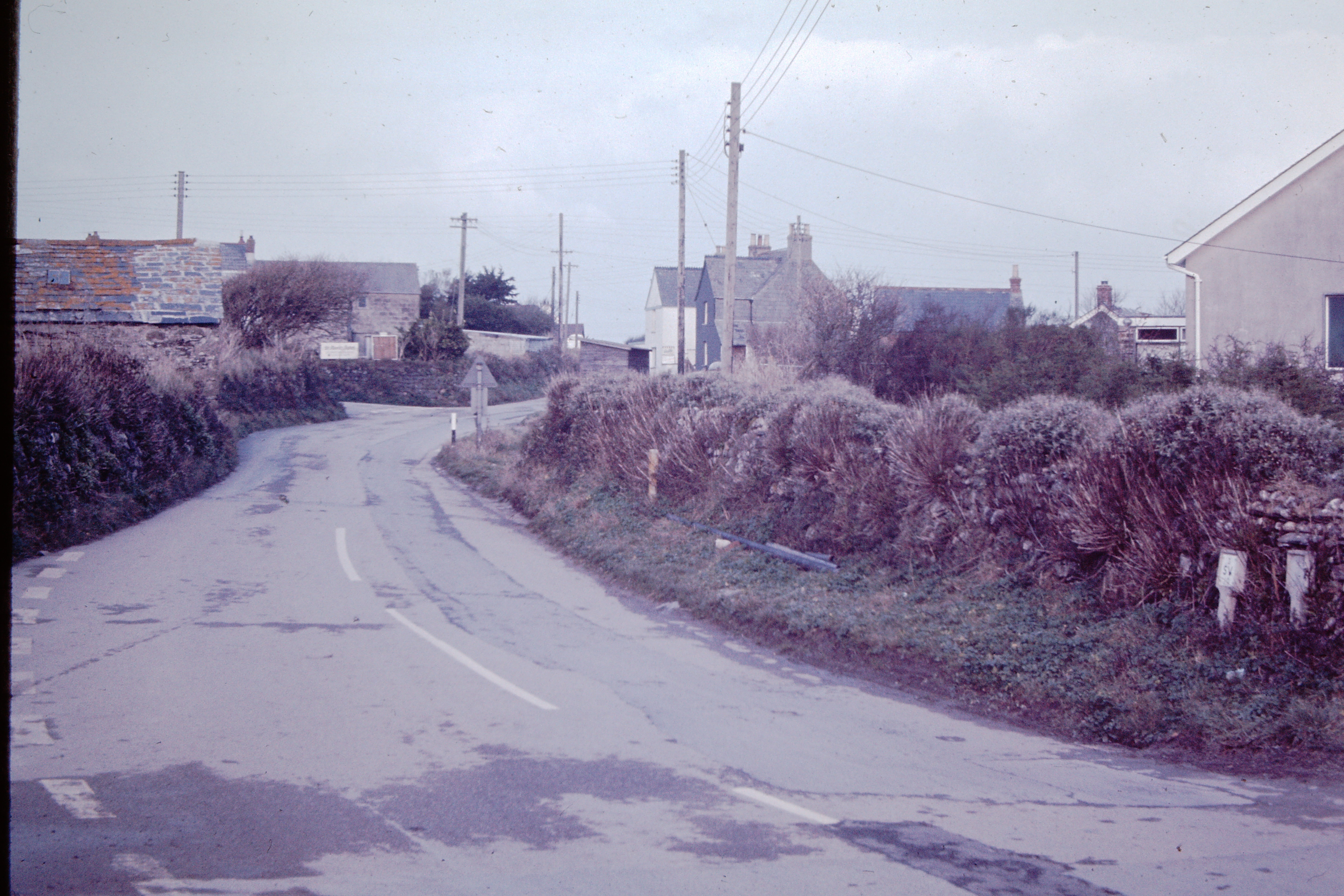 At the top of Daymer Lane, at the junction with Worthy Hill, this view is looking along the road to Polzeath