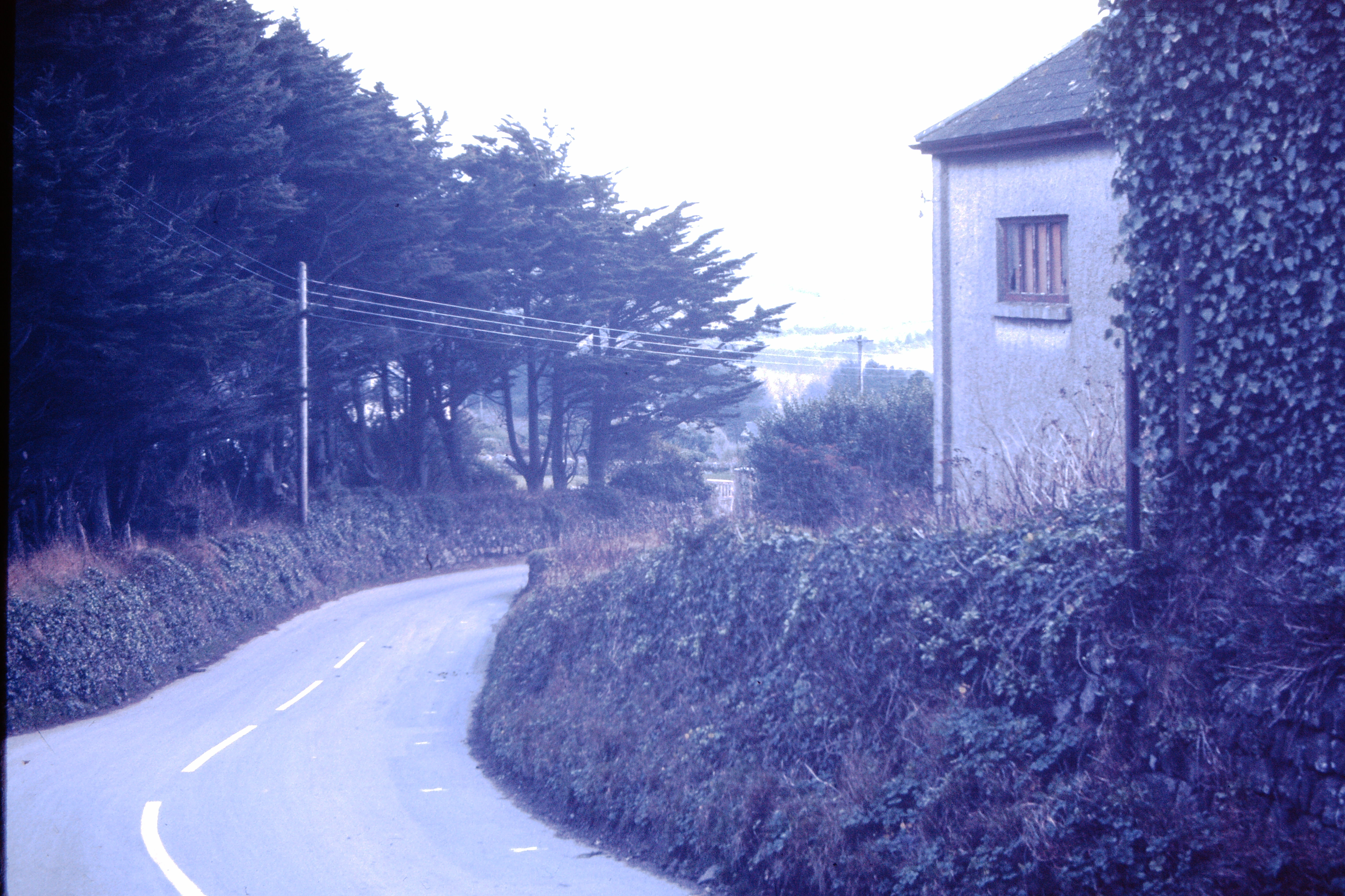 At the top of Worthy hill looking downhill, Daymer Bay Garage is on the right and The Haven entrance is on the left